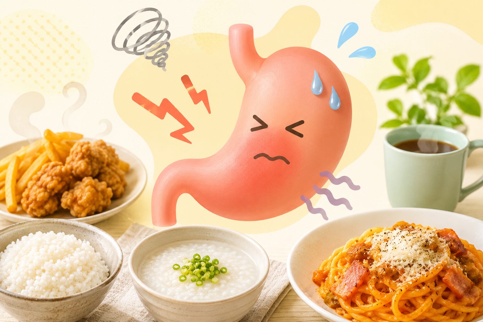 【胃もたれの原因とは？】食べ過ぎ・ストレスなどの原因と胃にやさしい食事やツボを解説